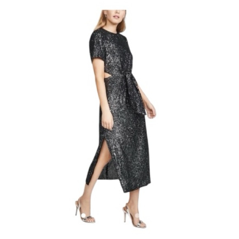 C/MEO Collective Revolve Black Sequins Short Sleeve Dress Cutouts Size Large 8